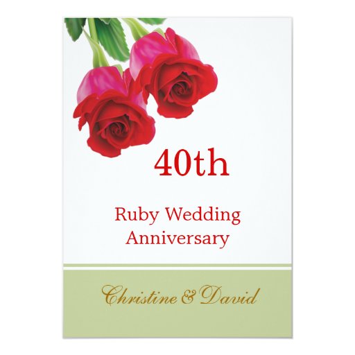 Red roses 40th Ruby Wedding Anniversary Invitation Zazzle