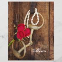 Red Roses and Horse Bit Country Wedding Menu Custom Flyer