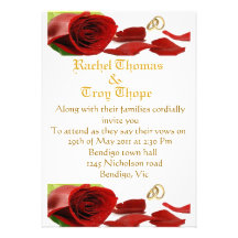 Red roses and wedding ring personalized invitations