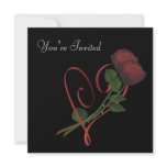 Red Roses Heart Elegant Black Invitation