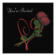 Red Roses Heart Elegant Black Invitation