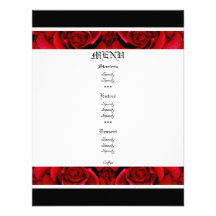 red roses menu templates - customisable invites