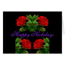 Red Roses on Black Velvet Floral Merry Xmas Greeting Cards
