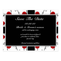 Red roses - save the date wedding announcement post cards
