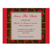Red roses - save the date wedding announcement postcard