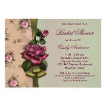 Red Roses Vintage Bridal Shower Invitations