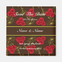 Red roses - wedding save the date announcement fridge magnet