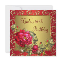 Red Roses Womans 50th Birthday Party Invite