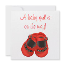 Red Rosettes Baby Shoes Red Baby Girl Shower Personalized Announcements