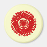 Red Round Lace Pattern Graphic. Fridge Magnets