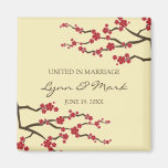 Red Sakura Cherry Blossoms Wedding Announcement Magnet