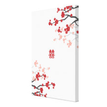 Red Sakuras Chinese Wedding Wrapped Canvas Stretched Canvas Prints