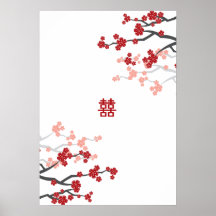 Red Sakuras & Double Happiness Wedding Poster