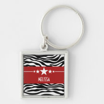 Red Sassy Star Zebra Premium Keychain