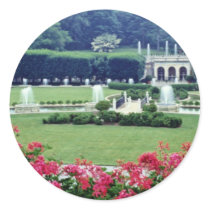 Red Scene from conservatory balcony, Longwood Gard Round Sticker