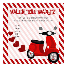 Red Scooter with Hearts! Invitations
