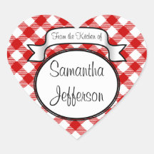 Red Script -From the Kitchen Of- Jar/Label Heart Stickers