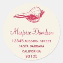 Red seashell beach life circle address label sticker