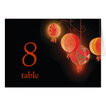 Red Shimmering Lanterns Wedding Table Number Cards
