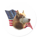 Red Siberian Husky Flag - Sticker