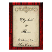 Red Silk and Parchment Gothic Wedding Invitation