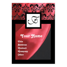 RED SILK DAMASK CLOTH ,SQUARE MONOGRAM BUSINESS CARD TEMPLATE