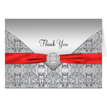 Red Silver Elegant Thank You Card