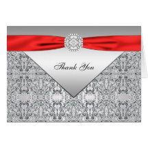 Red Silver Elegant Thank You Card