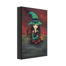 Red Skies of October Halloween Witch Canvas Print