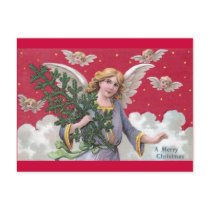 Red Sky Angel Carrying Pine Bough in the Clouds Post Card