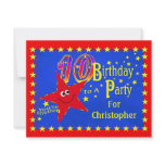 Red Smiley Star 10th Birthday Party Invitation