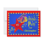 Red Smiley Star 4th Birthday Party Invitation