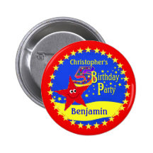 Red Smiley Star 5th Birthday Party Name Button