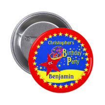 Red Smiley Star 8th Birthday Party Name Button