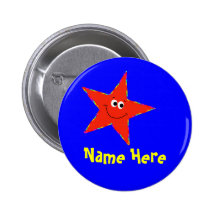 Red Smiley Star Birthday Party Button