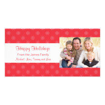 Red Snowflakes Holiday Christmas Card Personalized Photo Card