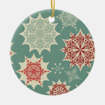 Red snowflakes on a green background christmas tree ornament