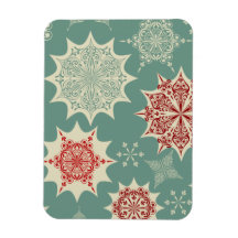 Red snowflakes on a green background rectangle magnets