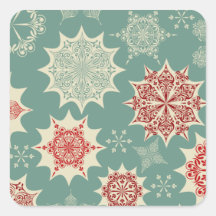Red snowflakes on a green background sticker