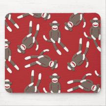 Red Sock Monkey Print Mouse Pads