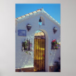 Red Spanish style door, Marbella flowers Print