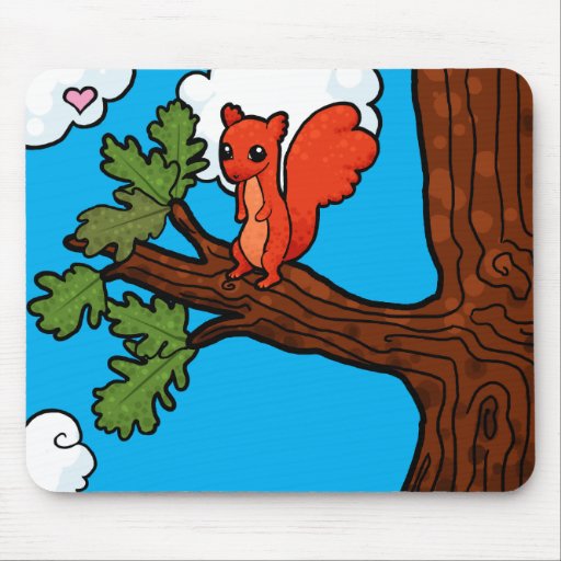 Red squirrel in oak tree mouse pads