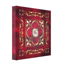 Red Stained Glass Monogram Fleur De Lis Canvas Stretched Canvas Print