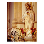 Red Statue of Christ with open palm showing stigma Postcard