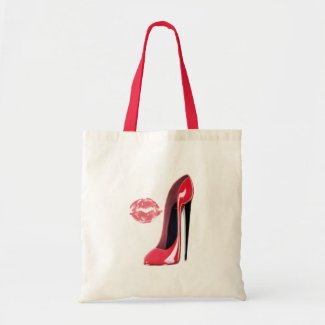 Red Stiletto Shoe and Lips Art Tote Bag