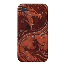Red Stone Yin Yang Dragons iPhone 4/4S Cases