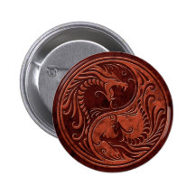 Red Stone Yin Yang Dragons Pinback Buttons