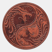 Red Stone Yin Yang Dragons Round Sticker