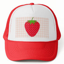 Red Strawberry on Gingham Check. Trucker Hat