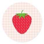 Red Strawberry on Gingham Check. Round Stickers